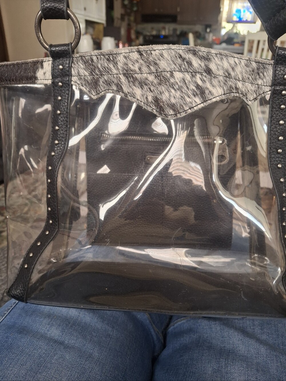 Montana West Clear Tote Bag with Black Trim and Haircalf Accent